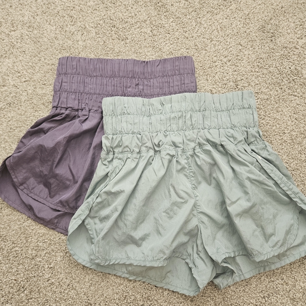 Free People High-Waist Smocked Shorts in Lavender and Mint
